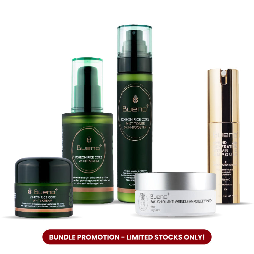 Bueno Icheon Rice Core Mist Toner + Serum + Cream Bakuchiol Anti Wrinkle Ampoule Eye Patch + Hybrid 4th Generation Vitamin C Ampoule