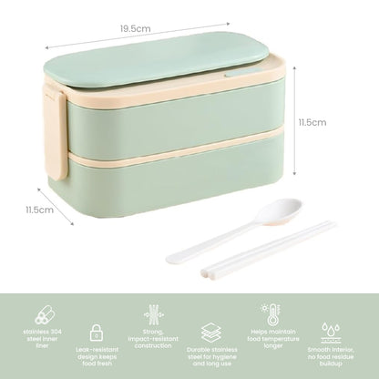 스테인레스 도시락통 + 가방 Stainless Lunch Box with Cutlery and Bag (Green)