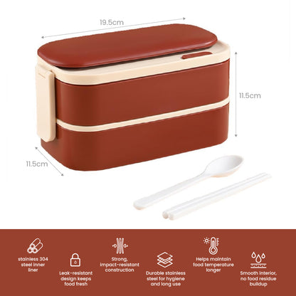 스테인레스 도시락통 + 가방 Stainless Lunch Box with Cutlery and Bag (Red)