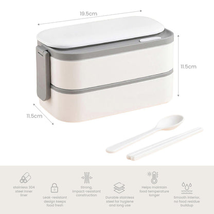 스테인레스 도시락통 + 가방 Stainless Lunch Box with Cutlery and Bag (White)
