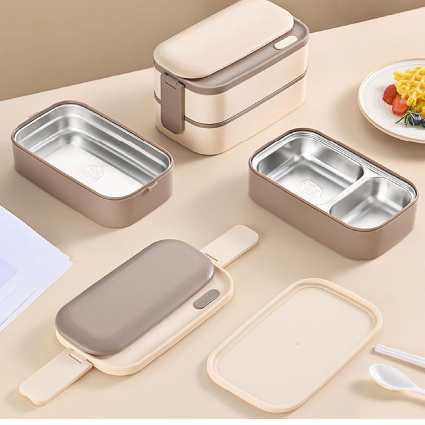스테인레스 도시락통 + 가방 Stainless Lunch Box with Cutlery and Bag (Green)