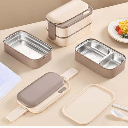 스테인레스 도시락통 + 가방 Stainless Lunch Box with Cutlery and Bag (Green)
