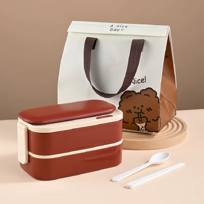 스테인레스 도시락통 + 가방 Stainless Lunch Box with Cutlery and Bag (Red)