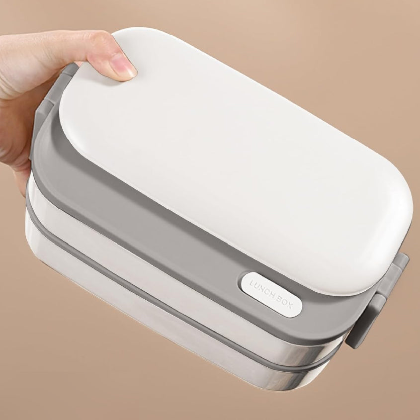 스테인레스 도시락통 + 가방 Stainless Lunch Box with Cutlery and Bag (White)