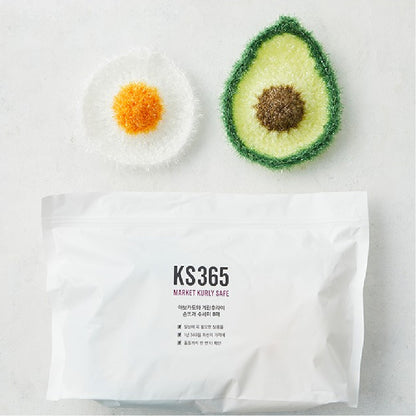 [KS365] Hand-made Scrubber in Avocado and Fried Egg Shapes (8units) | 폭신폭신 그립감 좋은 손뜨개 수세미 8매