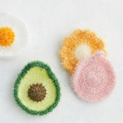 [KS365] Hand-made Scrubber in Avocado and Fried Egg Shapes (8units) | 폭신폭신 그립감 좋은 손뜨개 수세미 8매