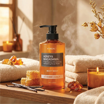 HONEY & MACADAMIA PURE BODY WASH 500ML - AMBER VANILLA