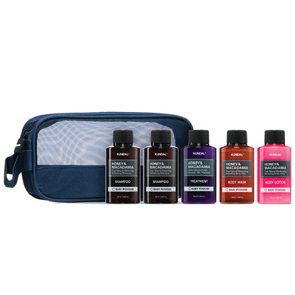 KUNDAL TRAVEL KIT - BABY POWDER (Shampoo*2, Treatment, Body Wash, Body Lotion)