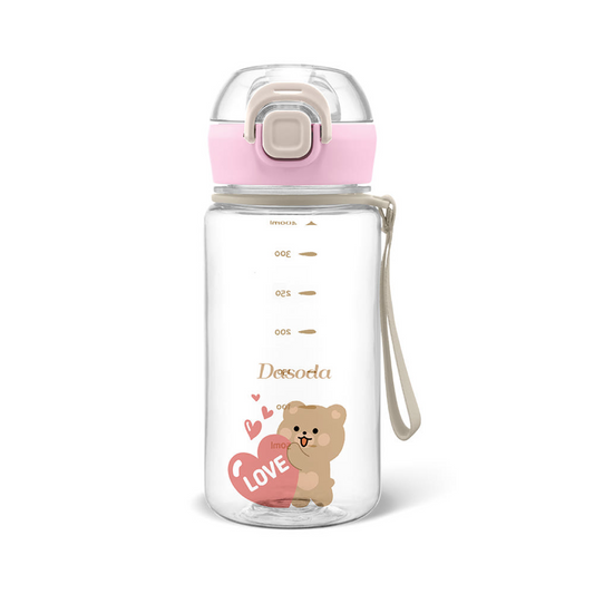 Dasoda Water Bottle with Strap Set - Lovely Pink | 다소다 원터치 트라이탄 유치원물병 어린이 물통 스트랩 세트 허그보틀 400ml, 러블리핑크
