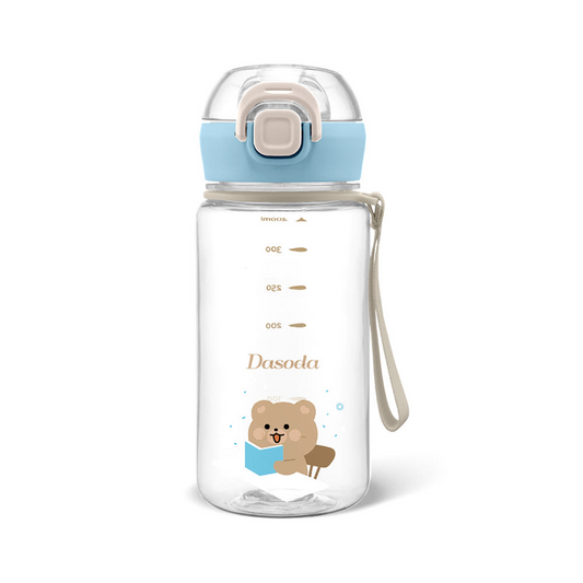Dasoda Water Bottle with Strap Set - Blooming Soda  | 다소다 원터치 트라이탄 유치원물병 어린이 물통 스트랩 세트 허그보틀 400ml, 블루밍소다