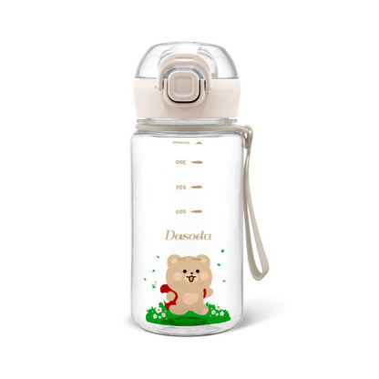 Dasoda Water Bottle with Strap Set - Gream White | 다소다 원터치 트라이탄 유치원물병 어린이 물통 스트랩 세트 허그보틀 400ml, 크림화이트