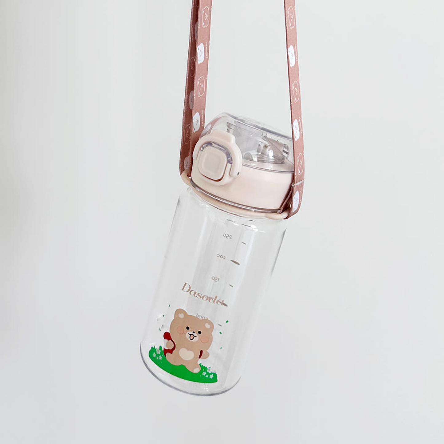Dasoda Water Bottle with Strap Set - Gream White | 다소다 원터치 트라이탄 유치원물병 어린이 물통 스트랩 세트 허그보틀 400ml, 크림화이트