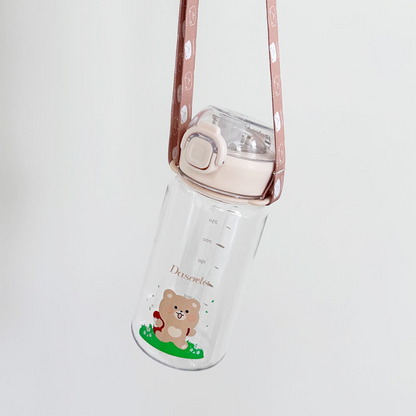 Dasoda Water Bottle with Strap Set - Gream White | 다소다 원터치 트라이탄 유치원물병 어린이 물통 스트랩 세트 허그보틀 400ml, 크림화이트