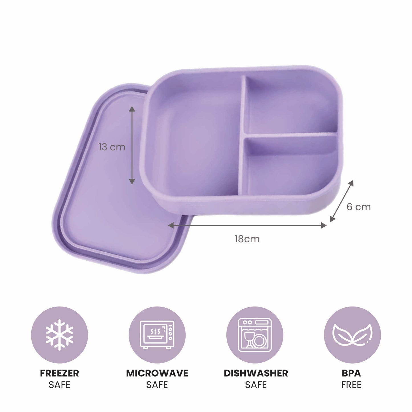 실리콘 도시락통 Silicone Lunch Box - 3 compartment, BPA free - Purple