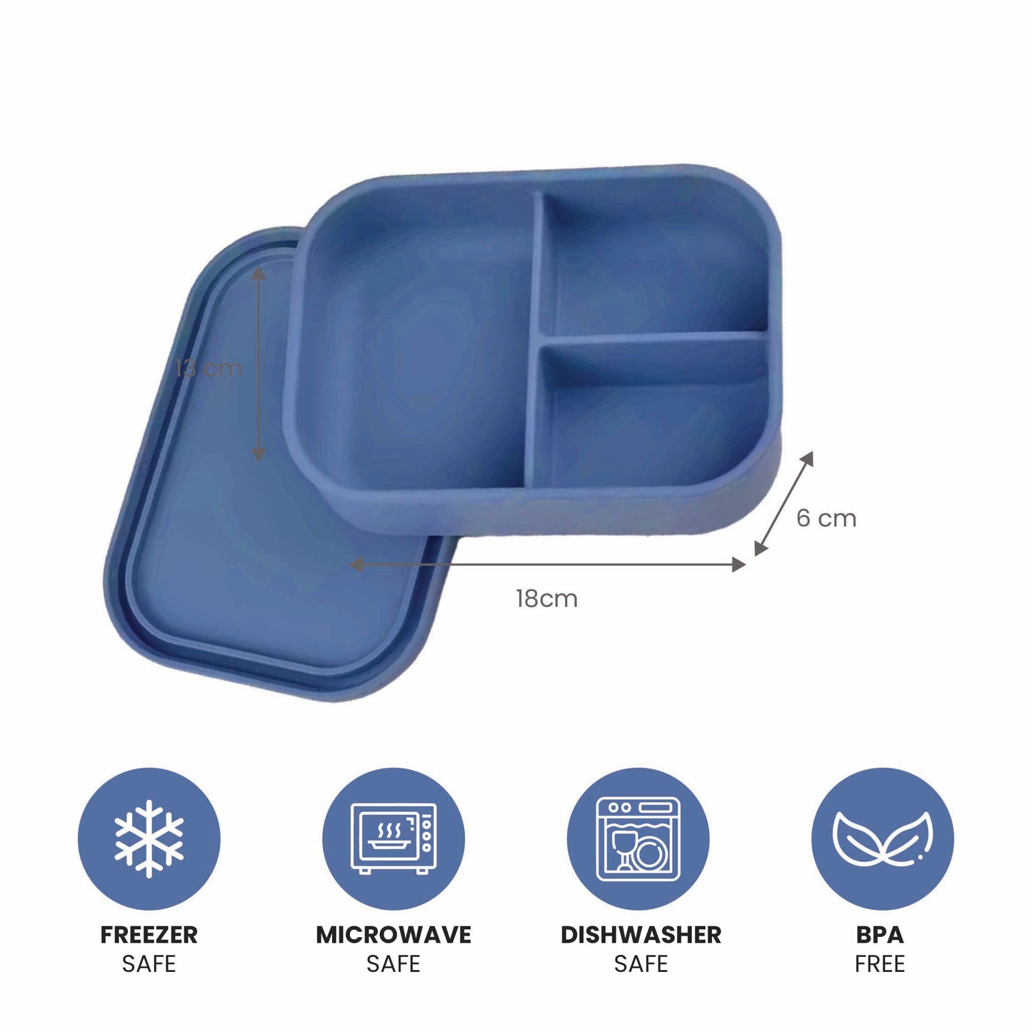 실리콘 도시락통 Silicone Lunch Box - 3 compartment, BPA free - navy blue