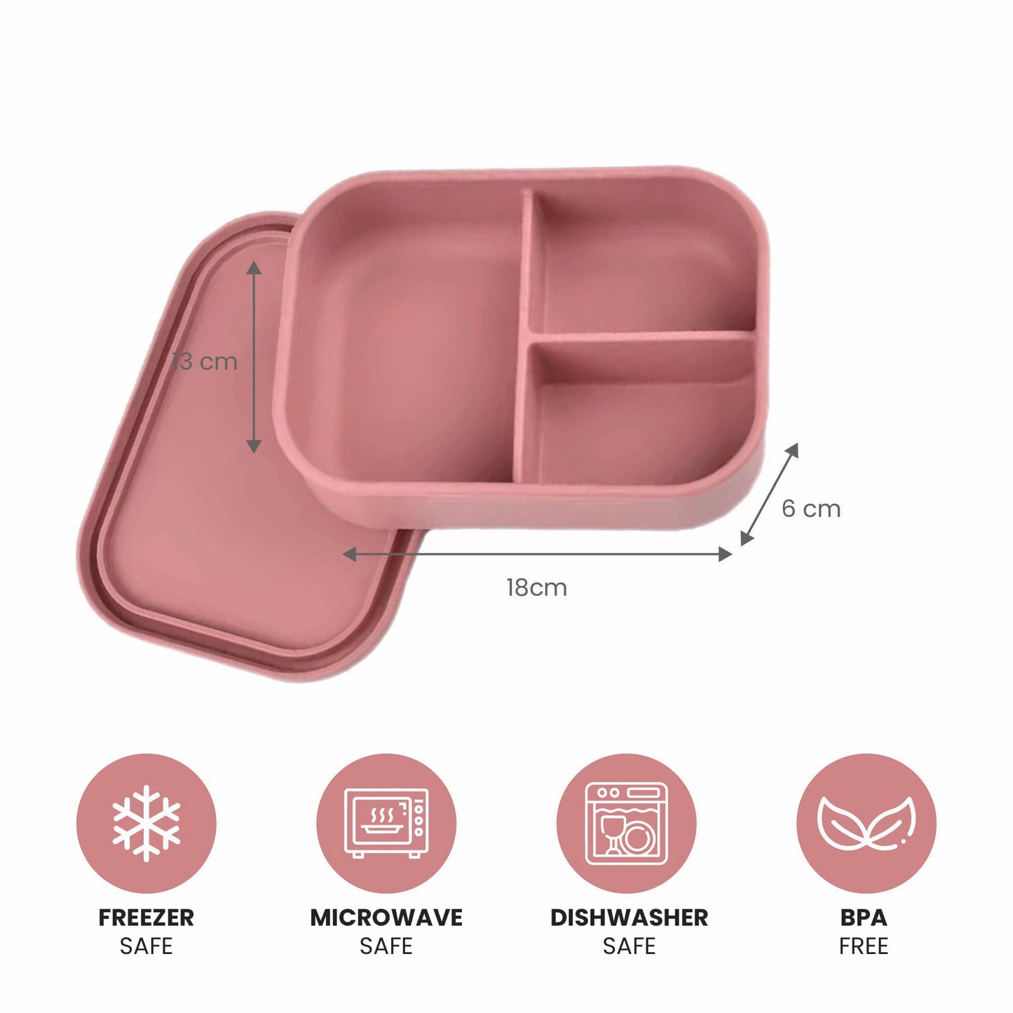 실리콘 도시락통 Silicone Lunch Box - 3 compartment, BPA free - pink