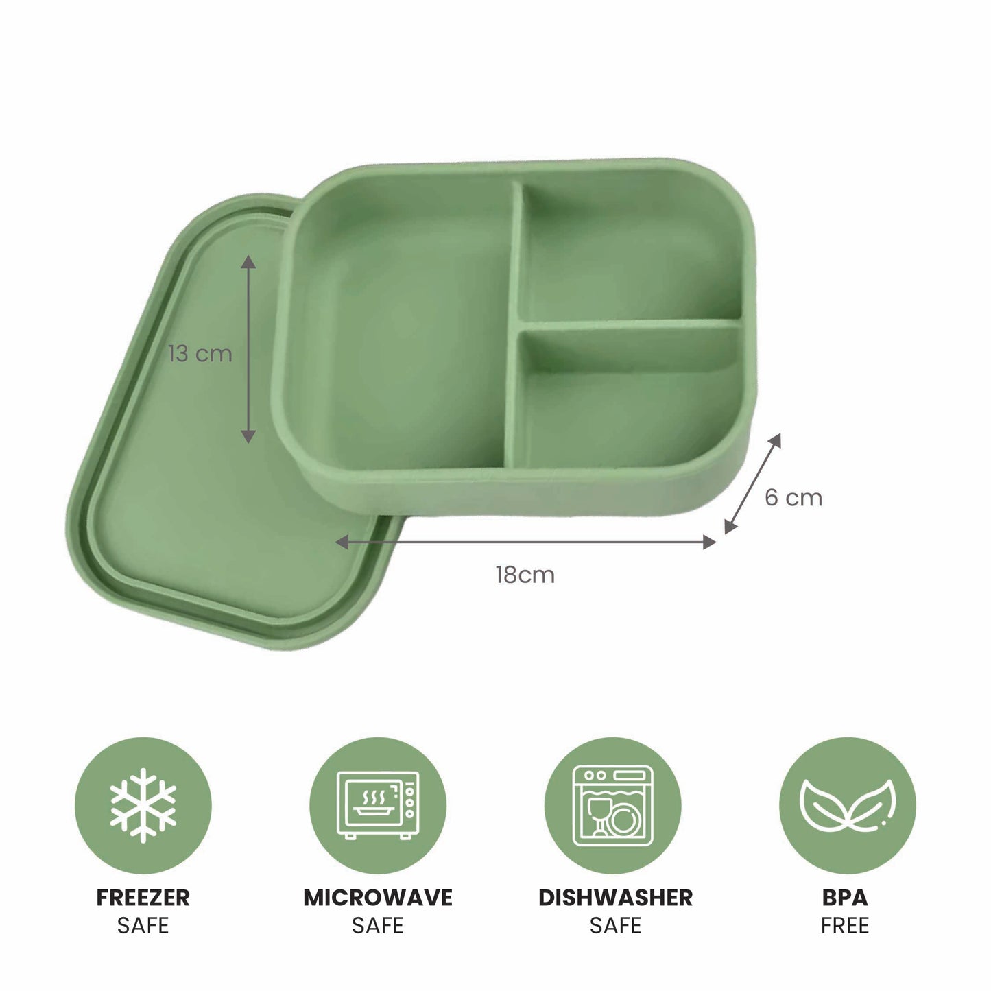 실리콘 도시락 통 Silicone Lunch Box - 3 compartment, BPA free - green
