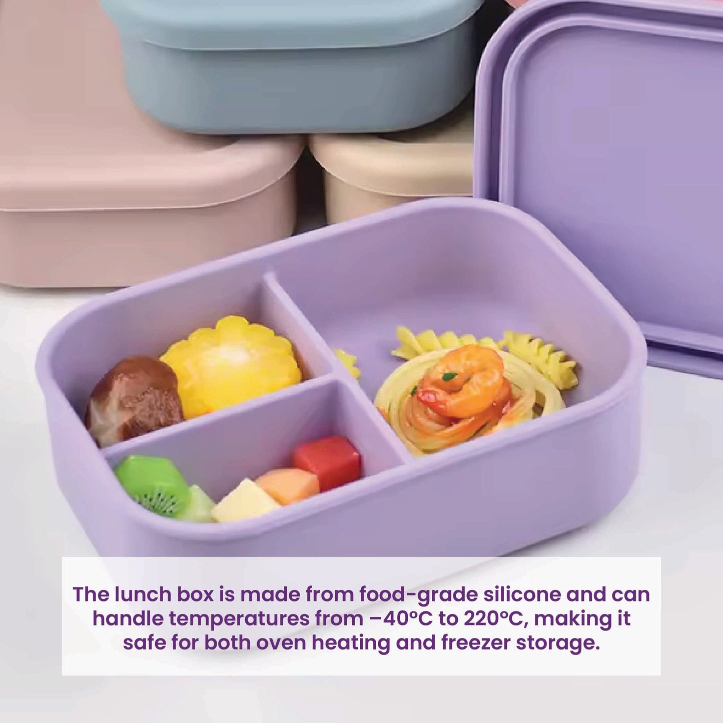 실리콘 도시락통 Silicone Lunch Box - 3 compartment, BPA free - Purple