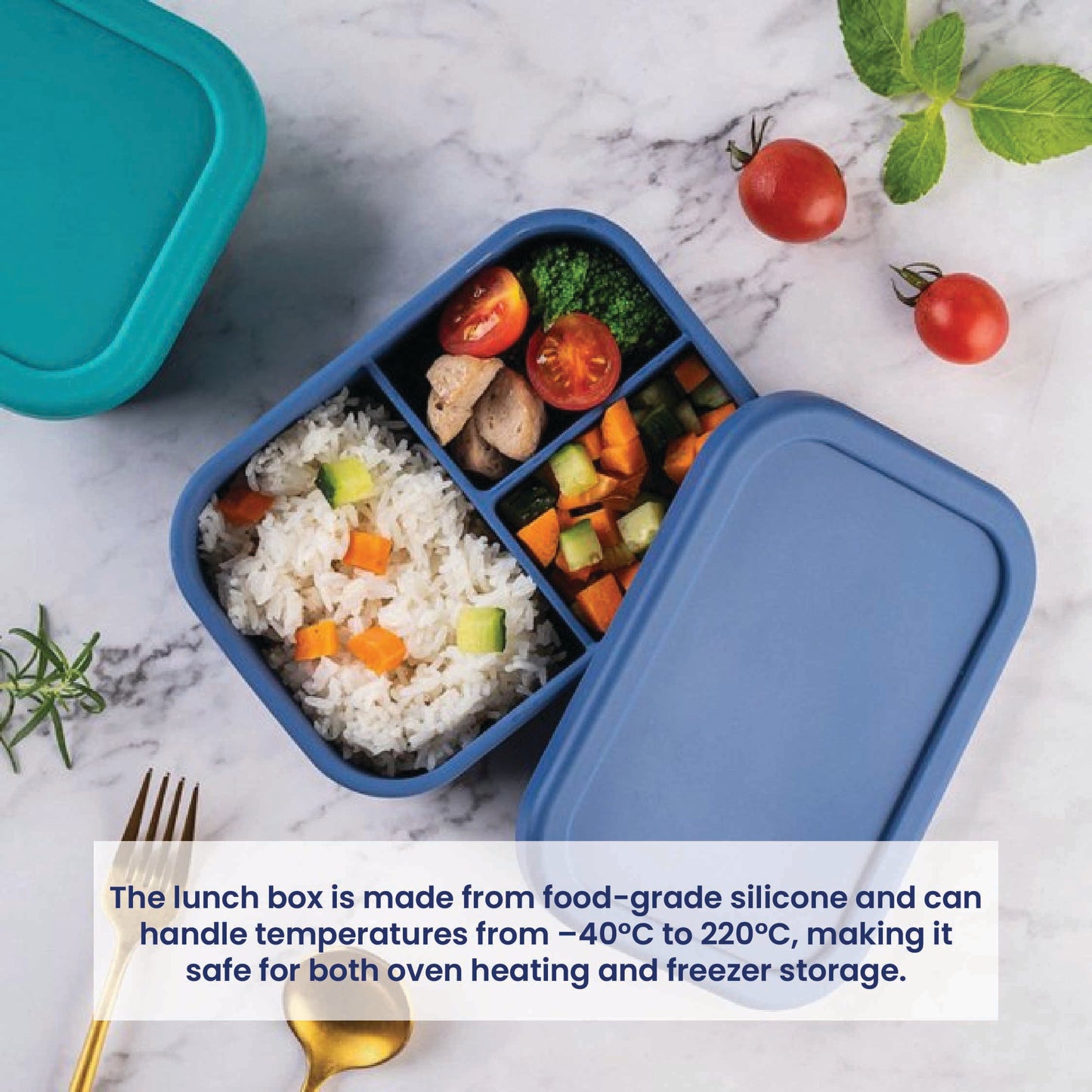 실리콘 도시락통 Silicone Lunch Box - 3 compartment, BPA free - navy blue