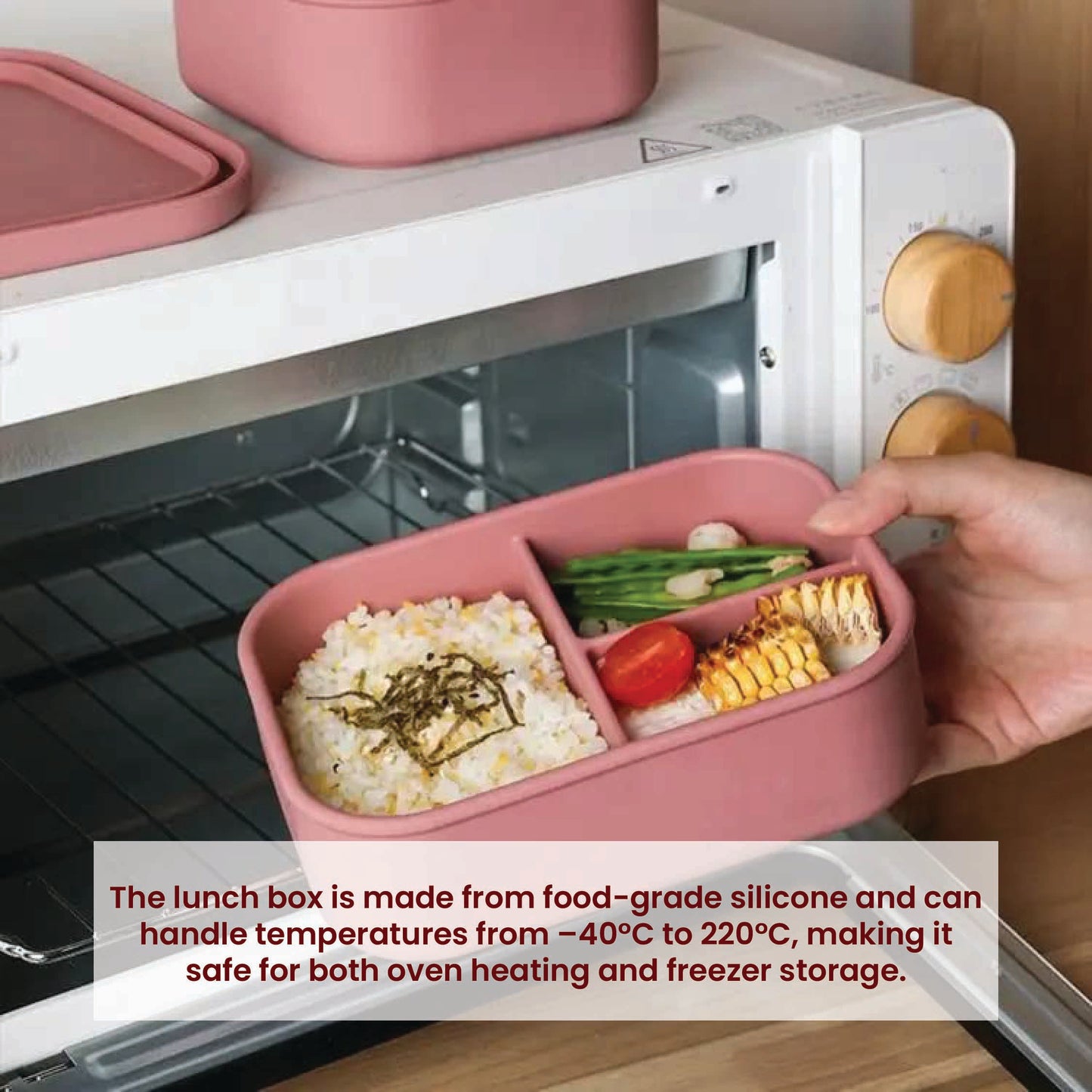 실리콘 도시락통 Silicone Lunch Box - 3 compartment, BPA free - pink