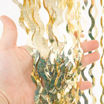 Hologram Wave Party Curtain 1X2m (Gold)